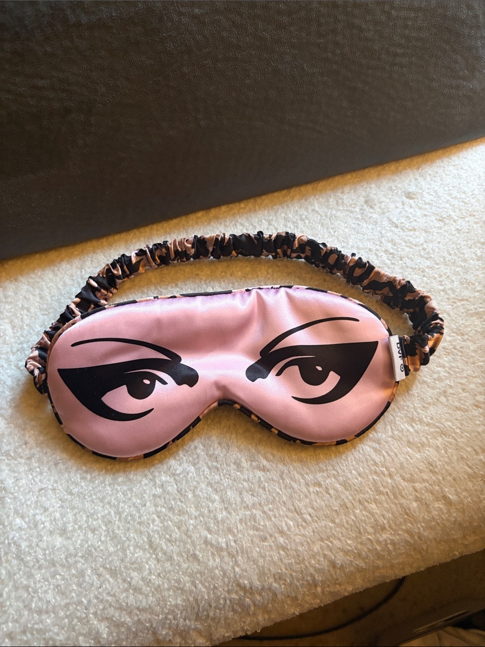 Diane Von Furstenberg Pink Satin Eye-Graphic Sleep Mask with Leopard Strap